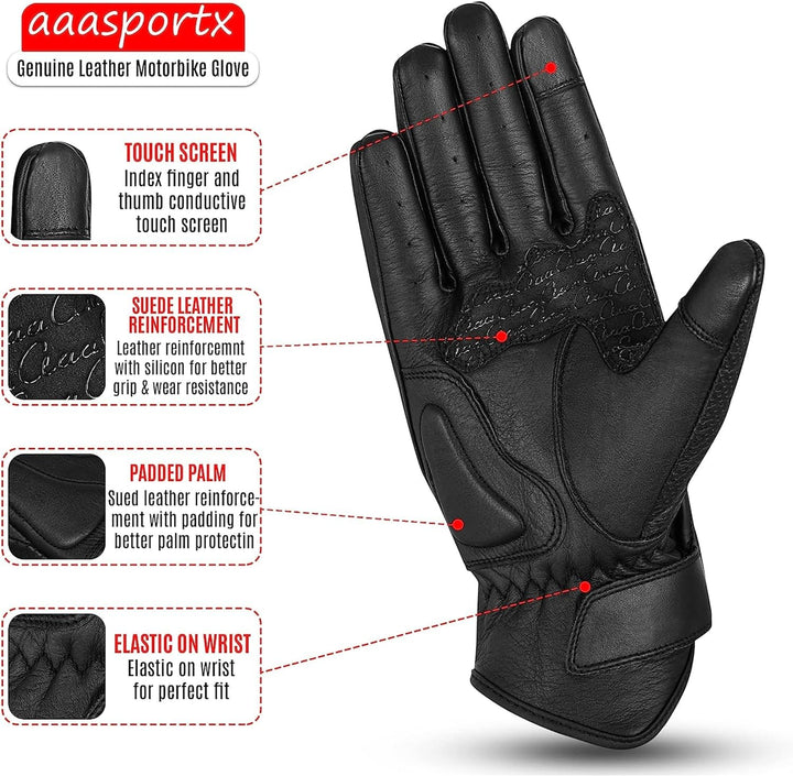 aaasportx Premium Motorrad Handschuhe Herr Leder mit Touchscreen Funktion - Protektoren Motorradhand