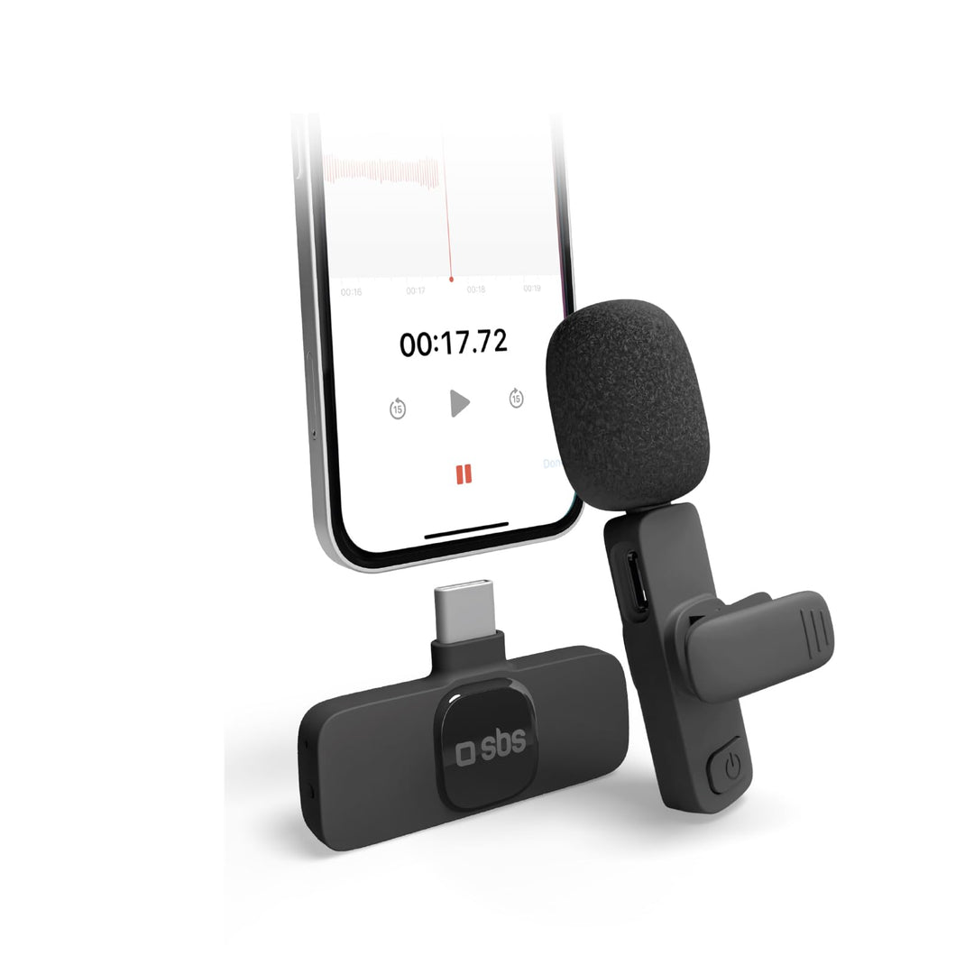 SBS drahtloses Mikrofon für Smartphones mit Empfänger, kleines Mikrofon, mit Clip, für vlog, Instagr