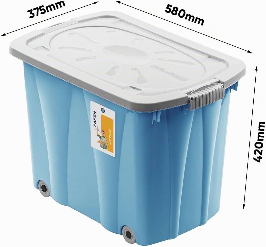 PAFEN Piraten Spielzeugkiste 62l mit Rollen - Schatzkiste 58 x 42 x 37,5cm - Spielzeugbehälter mit D