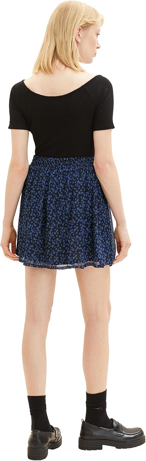 TOM TAILOR Denim Damen 1038304 Mini-Rock mit Blumenmuster, 32411-navy Blue Flower Print, XL