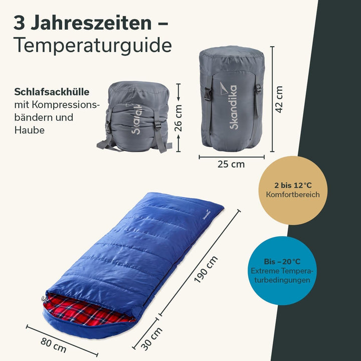 Skandika Deckenschlafsack Dundee Flanell | Baumwolle, Luxus-Qualität, koppelbar, Doppelschlafsack, 3