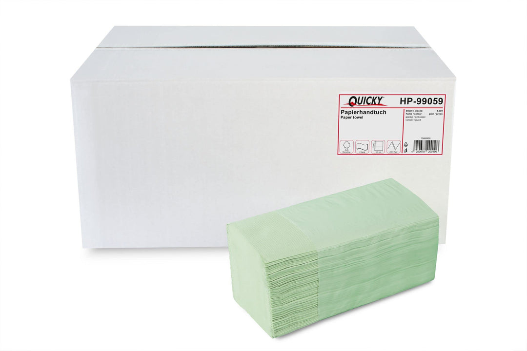 Quicky Papierhandtuch, ZZ-Falz, 25 x 23 cm, 2lag, Recycling - grün, 4000 Blatt, 1er Pack (1 x 1 Stüc