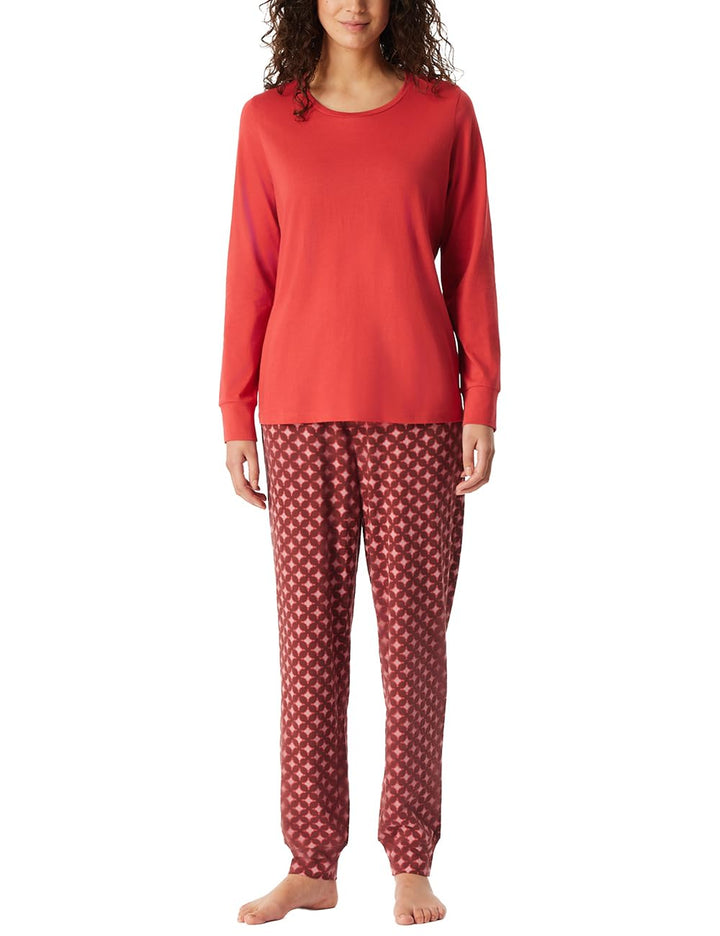Schiesser Damen Schlafanzug lang mit Bündchen Baumwolle - Nightwear 36 Beere_181987, 36 Beere_181987