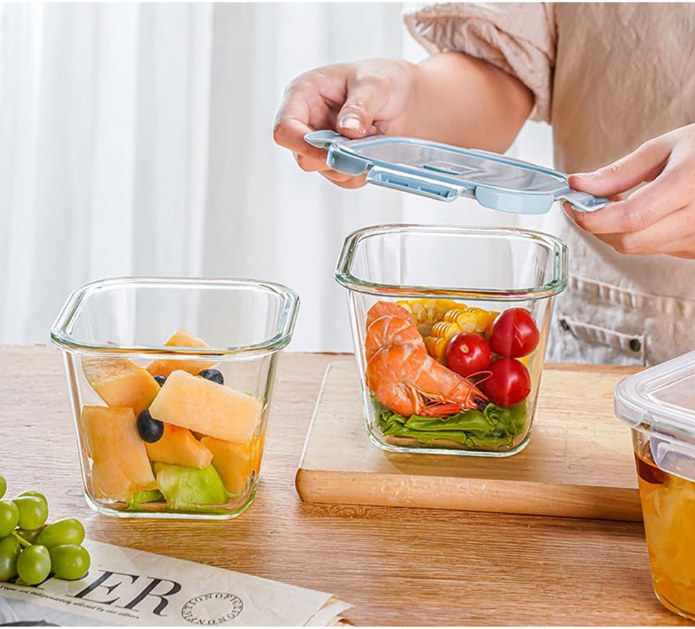 900ml Glasbehälter Mit Deckel, Glas Vorratsdosen Mit Deckel Luftdicht. Quadrat Meal Prep Behälter, M