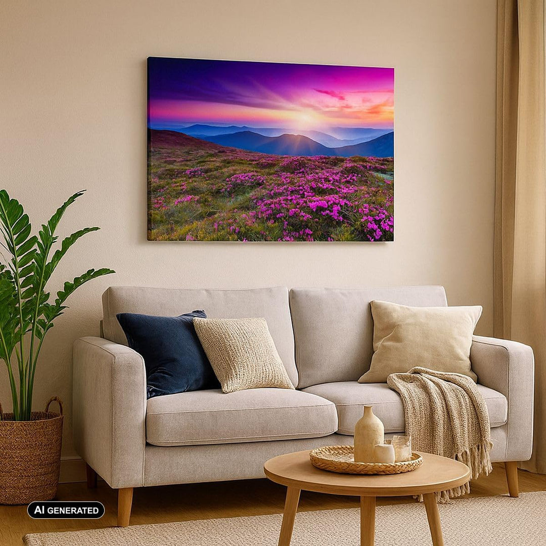 Bilder auf Leinwand 100x70cm Leinwandbild Wiese Berg Himmel Landschaft Gross Wanddeko Bild Schlafzim