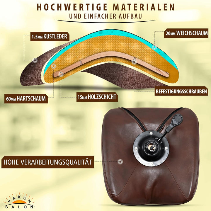 Premium Sattelhocker braun mit Bremse, Sattelstuhl für Rückenentlastung, Rollhocker höhenverstellbar