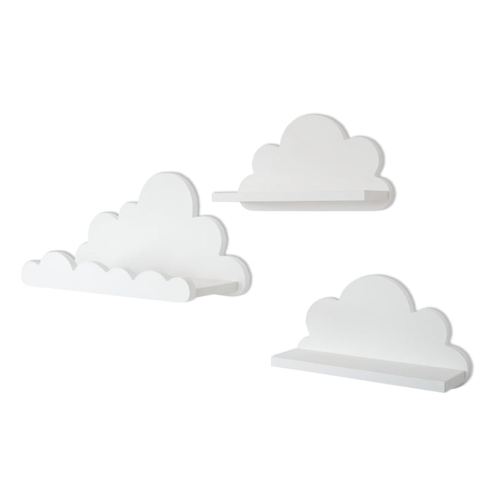 3er Set Wandregal Kinderzimmer Weiss | Babyzimmer Wolkenregal für Bücher, Spielzeug, Dekoration | Re