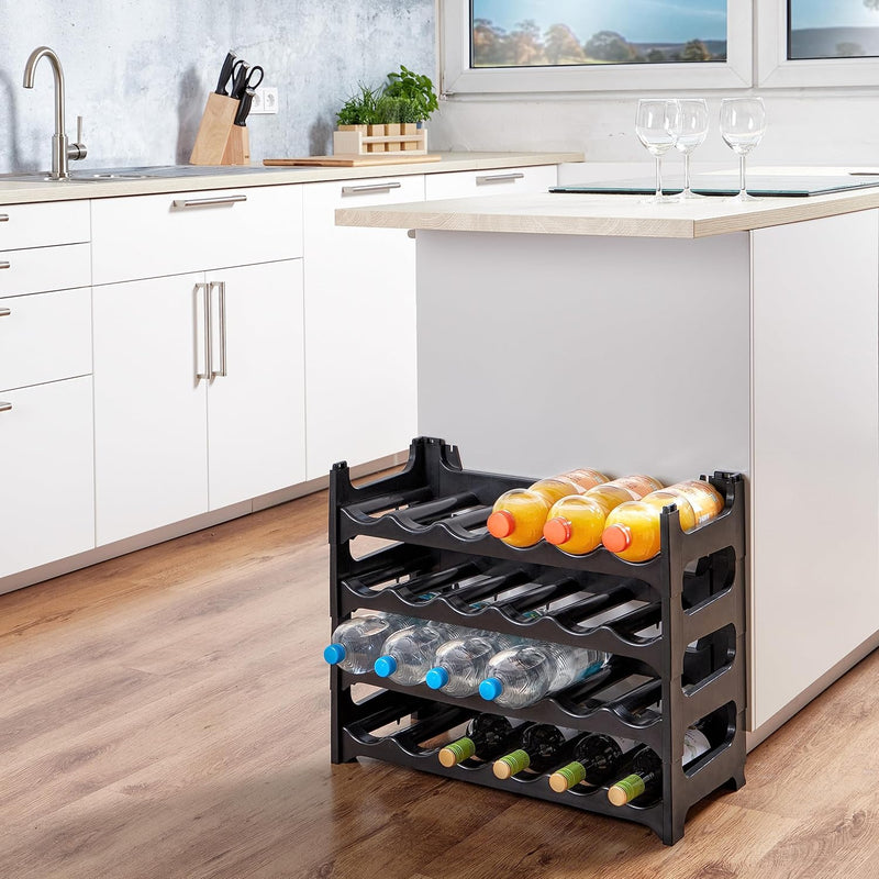 Grizzly Flaschenregal - Modulares, stapelbares Design für 24 Flaschen, Weinregal Anthrazit 4 Module