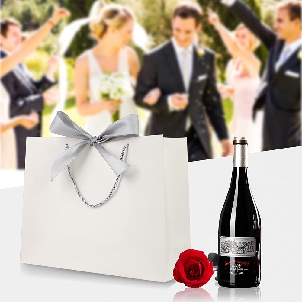 Geschenktüte mit Schleife,Geschenktüte Weiss,Geschenktaschen für Geburtstag, Hochzeit, Festivalfeier