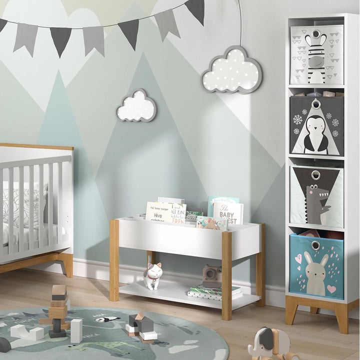 Kinderregal Malia, Weiss, 80 x 46 cm, zur Aufbewahrung von Spielzeug und Büchern freistehend, Weiss