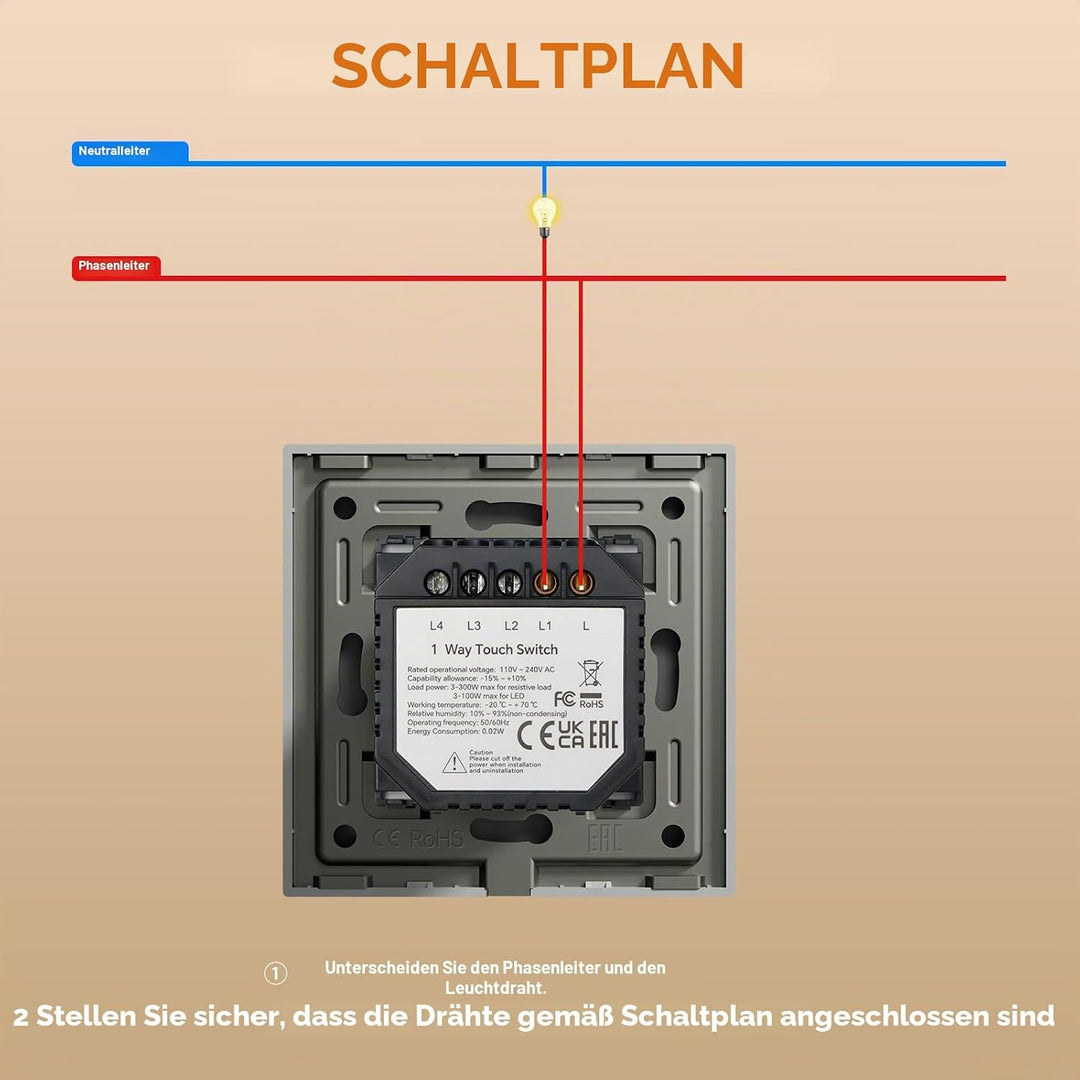 BSEED Touch Lichtschalter Glas Berührung Wandlichtschalter Standard 110V - 240V Gehärtete Kristallpl