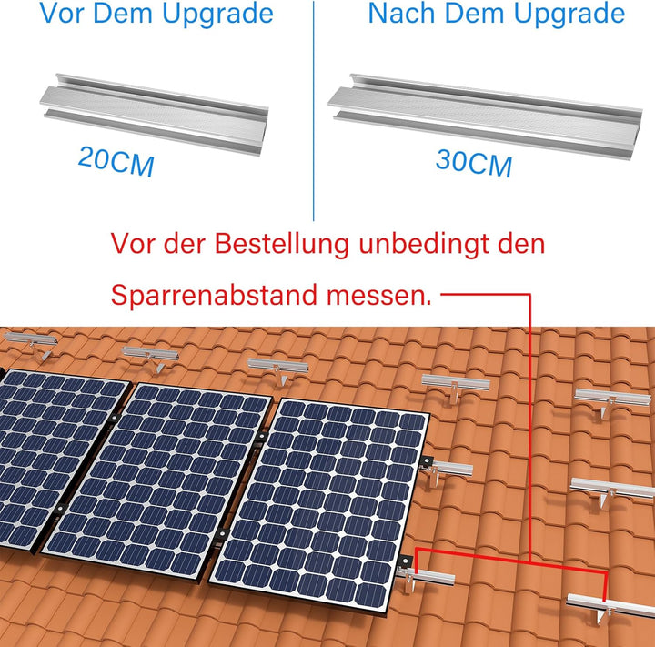 TEOV PV Montageset Ziegeldach Glasziegeldach, Befestigung Solarmodul Halterung mit 30cm Montageschie