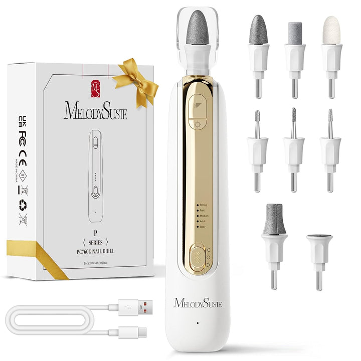 MelodySusie Professionelles Maniküre/Pediküre Set, PC760G 8 in 1 Elektrischer Nagelfräser mit 5 Gesc