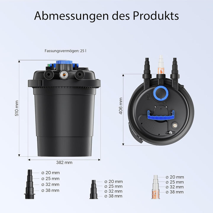 SunSun Komplettset: CPF-250 Teichdruckfilter bis 10000 L Teichfilteranlage mit 11W Teichklärer, CTF-