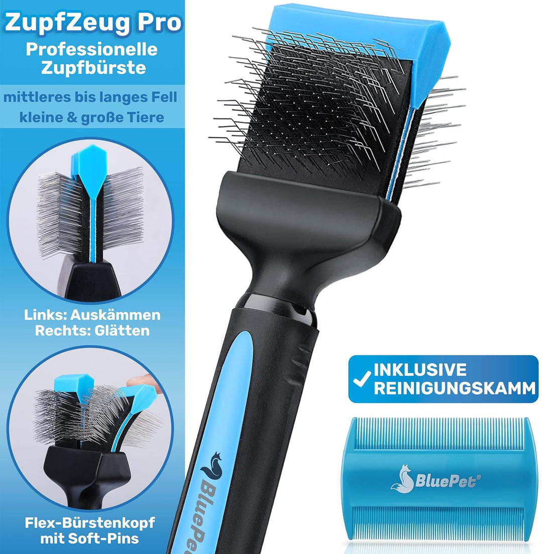 BluePet ZupfZeug Pro Professionelle Hundebürste Langhaar, Flexible Zupfbürste für Hunde & Katzen I E