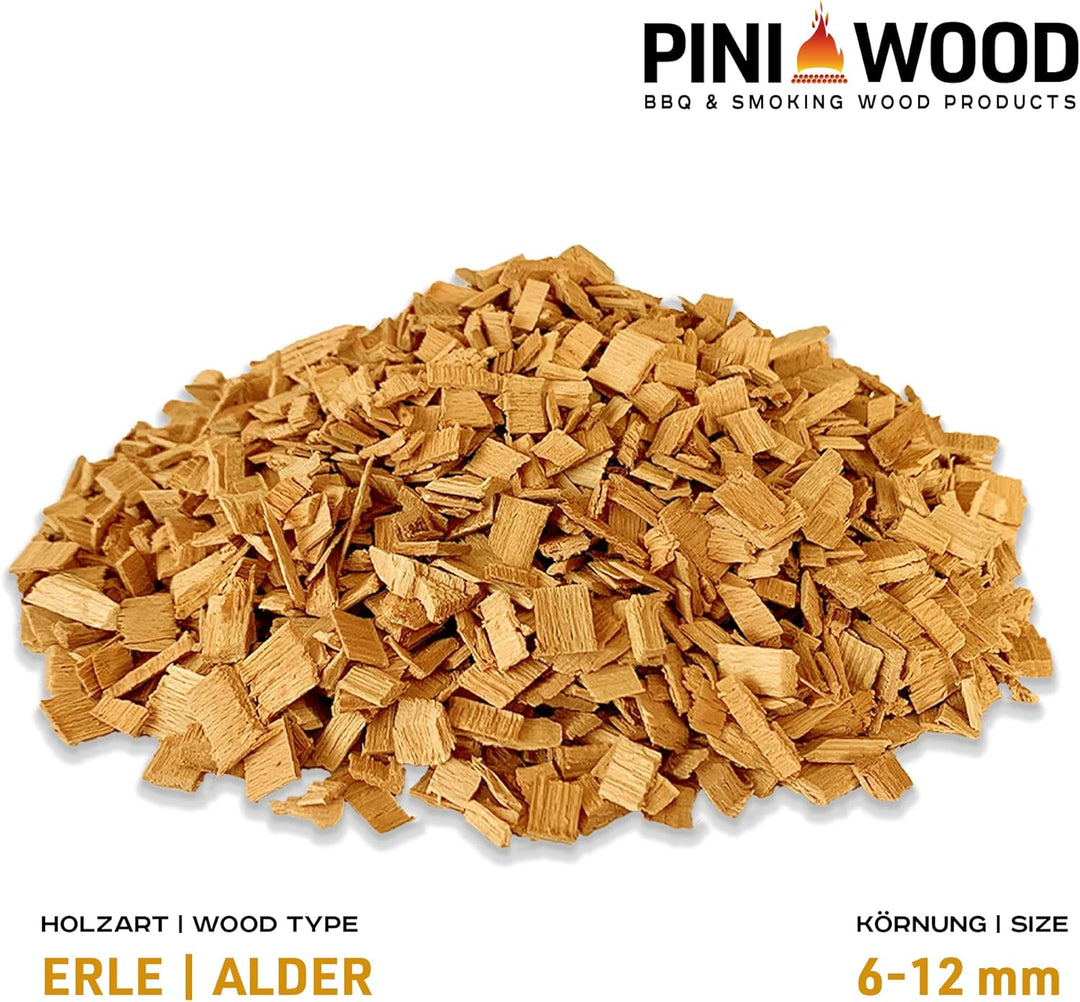 PINI 5 Kg Räucherchips Erle ohne Rinde 6-12 mm Smoking Chips Räucherspäne
