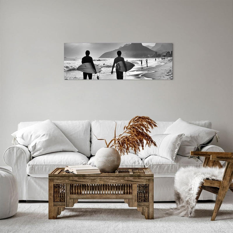 Panorama Bilder auf Leinwand Meer Welle Surfen Leinwandbild 90x30cm Wandbilder Dekoration Wohnzimmer