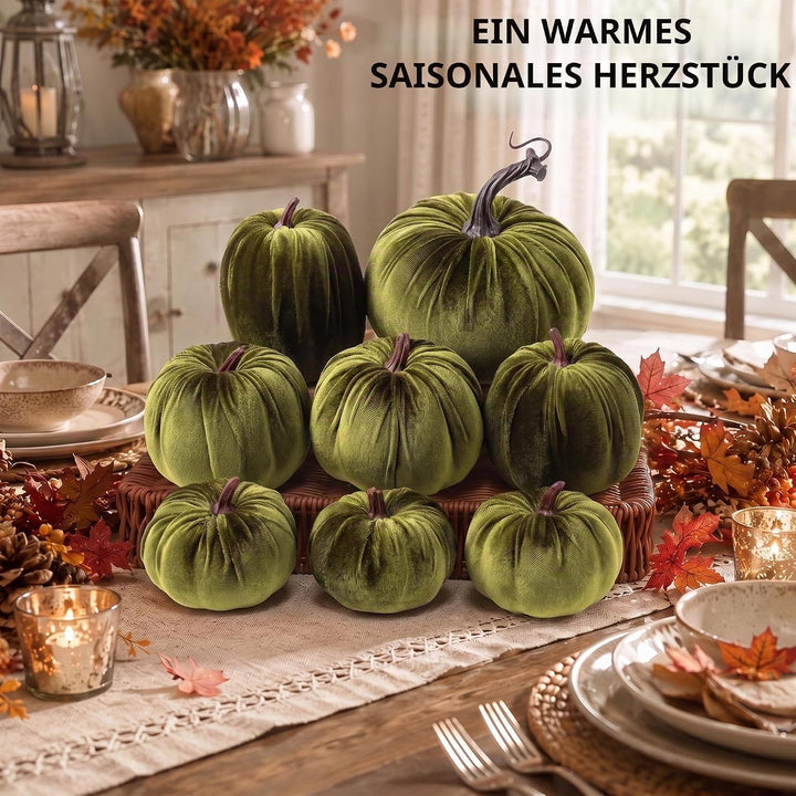 Meiwlong 8 Stück Gemischt Künstlich Kürbisse Grün Samt Tuch Halloween Erntedank Dekoration Requisite