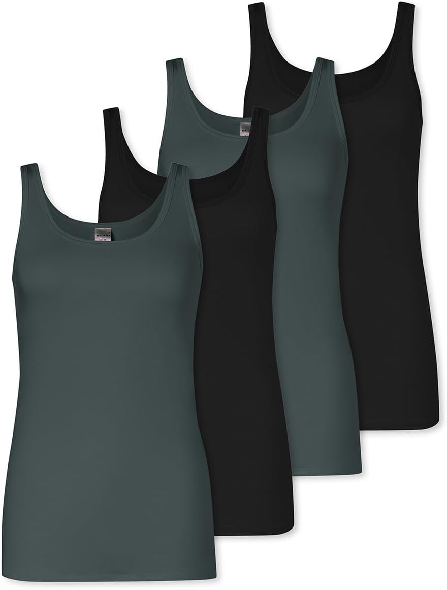 Schiesser Damen 2 PACK Trägertop Unterhemd - Modal Essentials, 44 Schwarz / Gr&#xFC;n