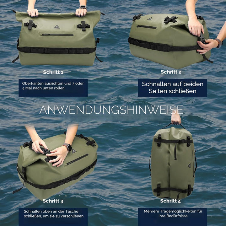 Haimont wasserdichte Sporttasche, 60 l, für Damen und Herren, strapazierfähig, Roll-Top-Trockentasch