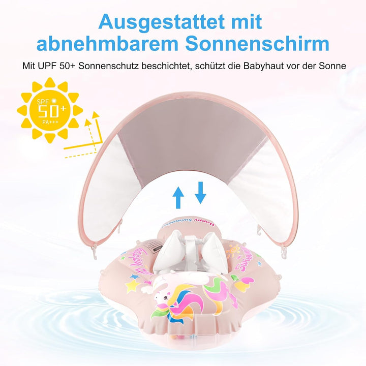 Schwimmring Baby mit Abnehmbarem Sonnendach, mit UPF50+ UV-Schutz, Aufblasbare Swim Float, Verstellb