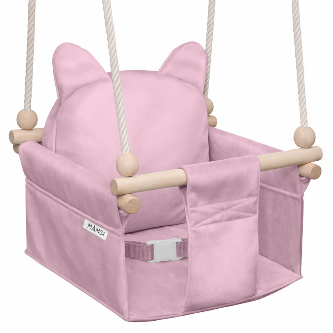 MAMOI® Babyschaukel Kinderschaukel Holz + SICHERHEITSGURT, Schaukel für Kinder Garten Indoor Outdoor