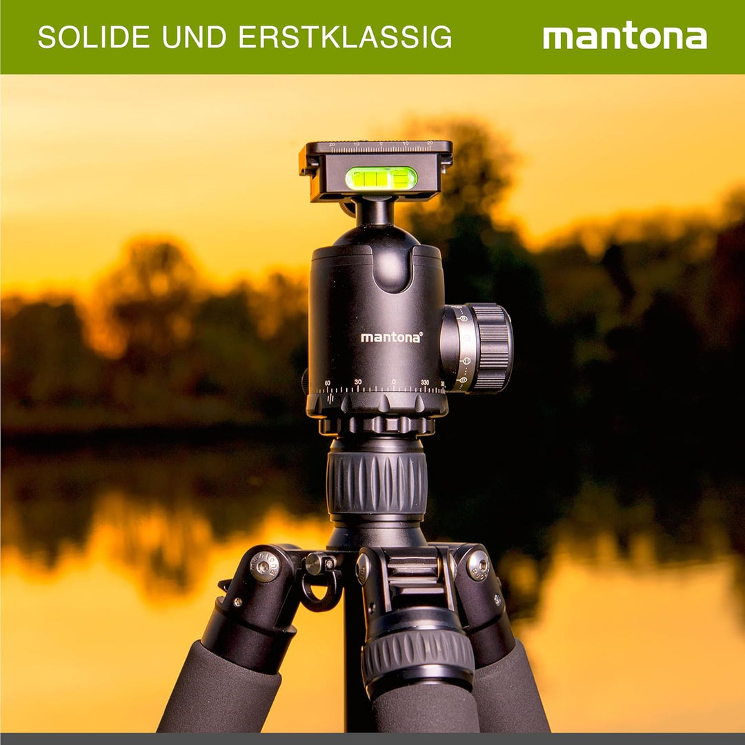 mantona Fortress Kugelkopf mit 40 mm Kugel I 360° Panorama-Funktion & 3 Wasserwaagen I mit Arca Swis