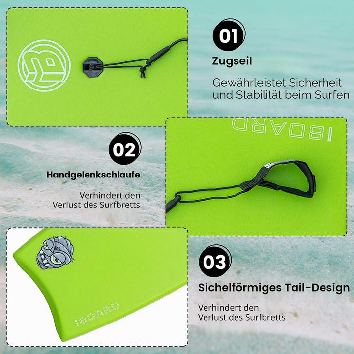 Body Board, 83 cm leichtes Bodyboard mit EPS-Abdeckung, Premium-Leine und Handschlaufe zum Surfen gr