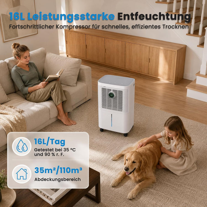Ateroll Luftentfeuchter 16L/Tag, 3 Modi, Wäschetrocknung, Leise &amp; Timer, 16L