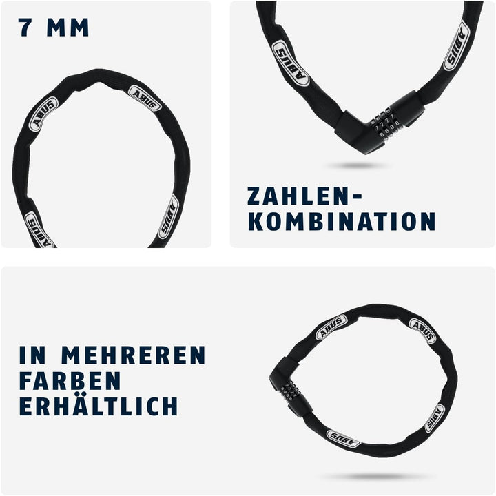 ABUS Kettenschloss Tresor 1385 – Zahlenschloss aus gehärtetem Stahl – 7 mm starke Vierkantkette – AB