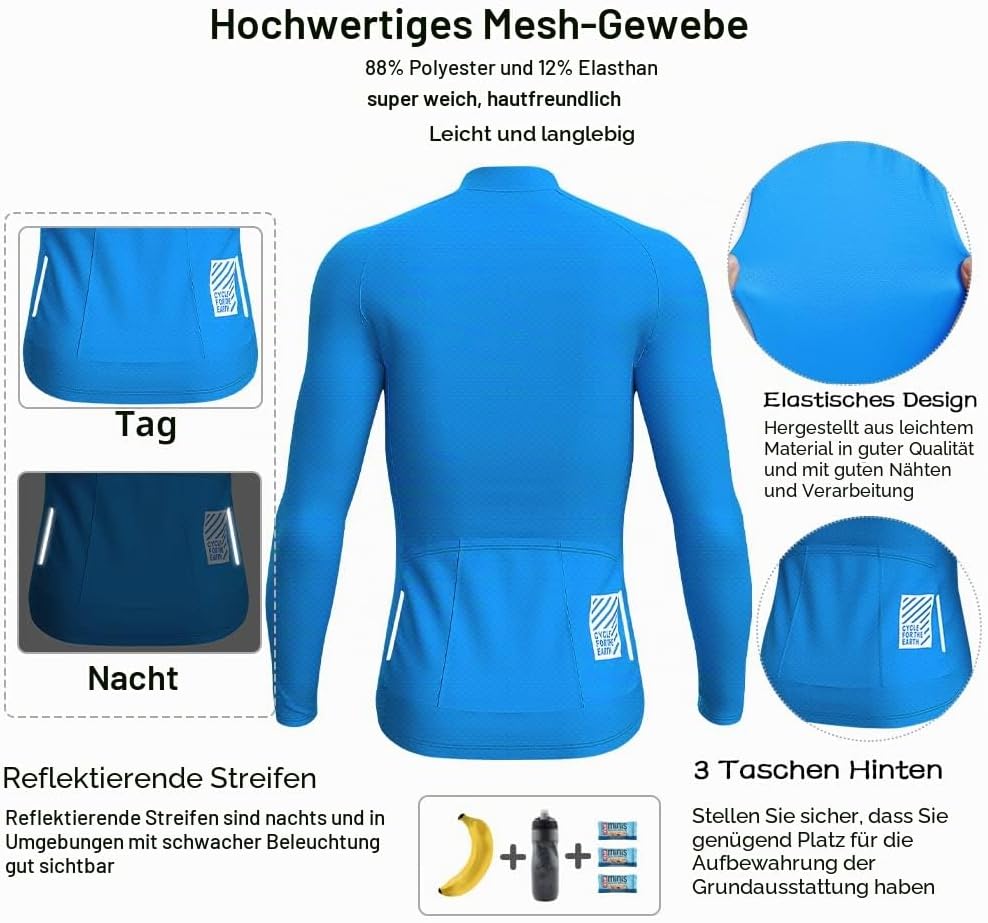 Wulibike Radtrikot Herren Langarm - Rennrad Trikot Reissverschluss mit Taschen, Frühling Herbst Atmu