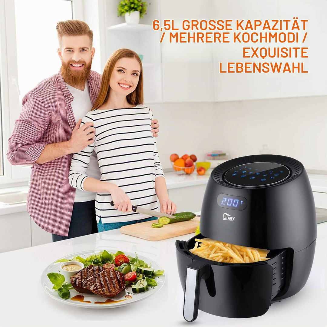 Heissluftfritteuse,Uten 6.5L Airfryer XXL Heissluftfriteuse mit digital LED-Touchscreen,8 programmen