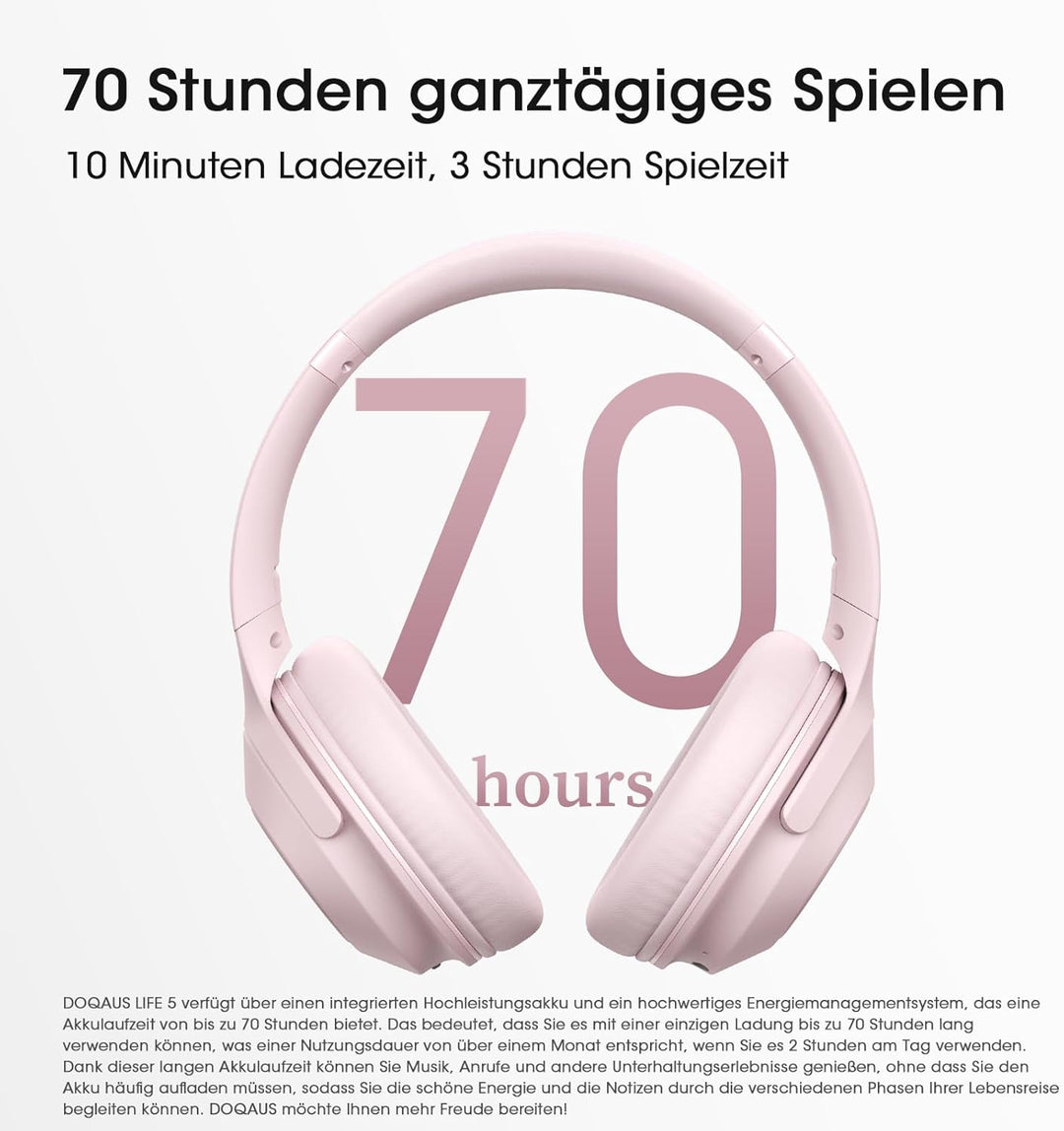 DOQAUS Bluetooth Kopfhörer Over Ear, 70 Stunden Spielzeit,Kopfhörer Kabellos Bluetooth mit 3 EQ-Modi