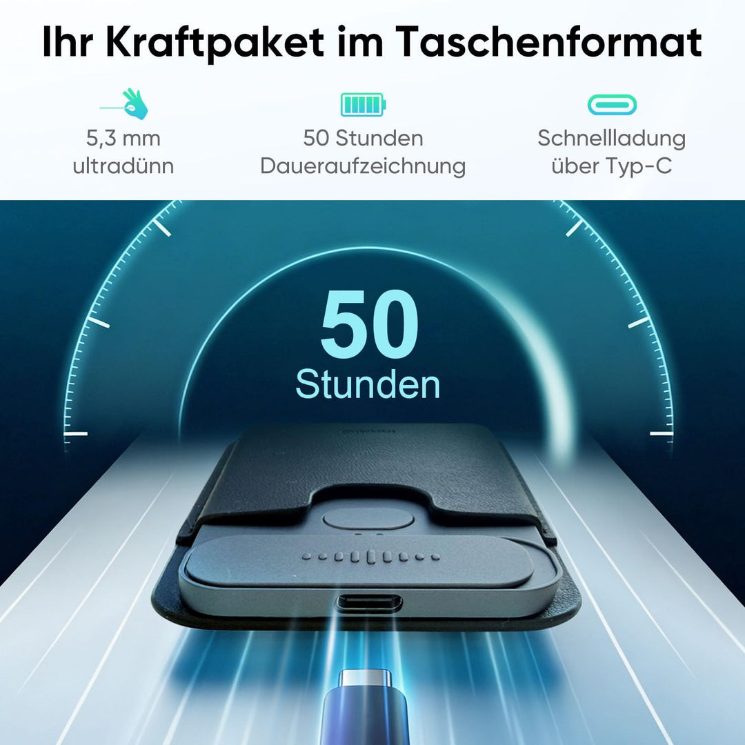 KI-Diktiergerät für Notizen &amp; Zusammenfassung (Schwarz)