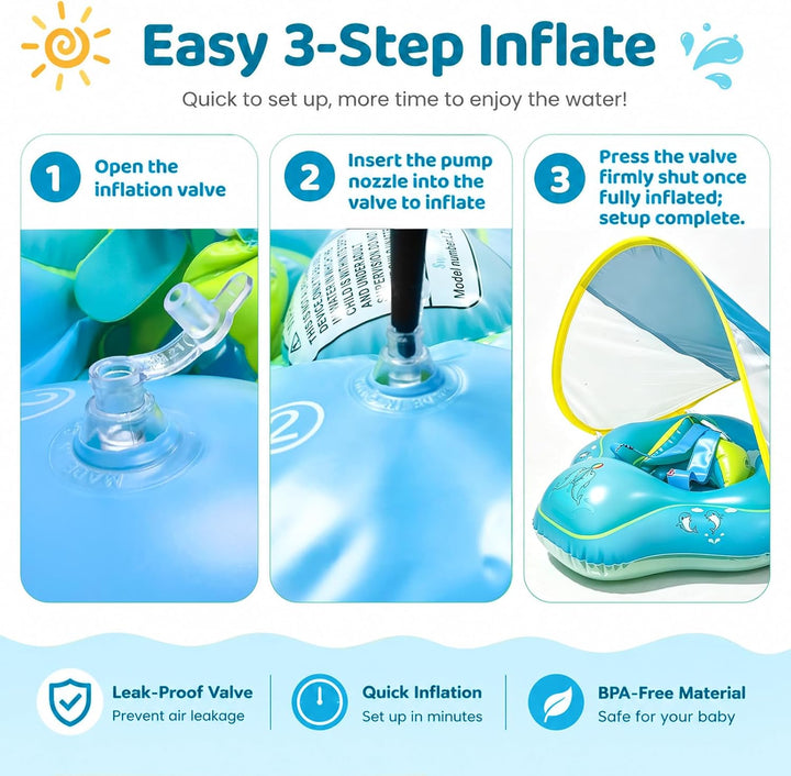Baby Schwimmring mit Sonnendach, Schwimmring Baby ab 3 Monate, Aufblasbarer Baby Swim Float mit Sich