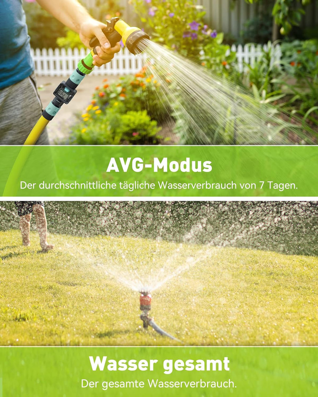 RAINPOINT Wasserzähler, Praktischer Wasseruhr für Garten, 4 Modi zur Kontrolle des Wasserverbrauchs,
