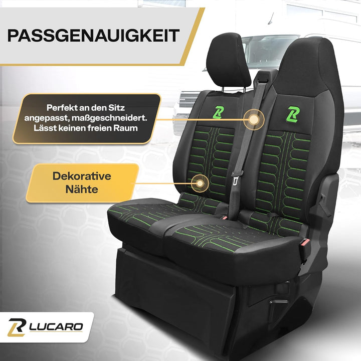 LUCARO Sitzbezüge Auto Set Tornado für Renault Master 4, Nissan Interstar 3 Grün Rückenlehne und Sit