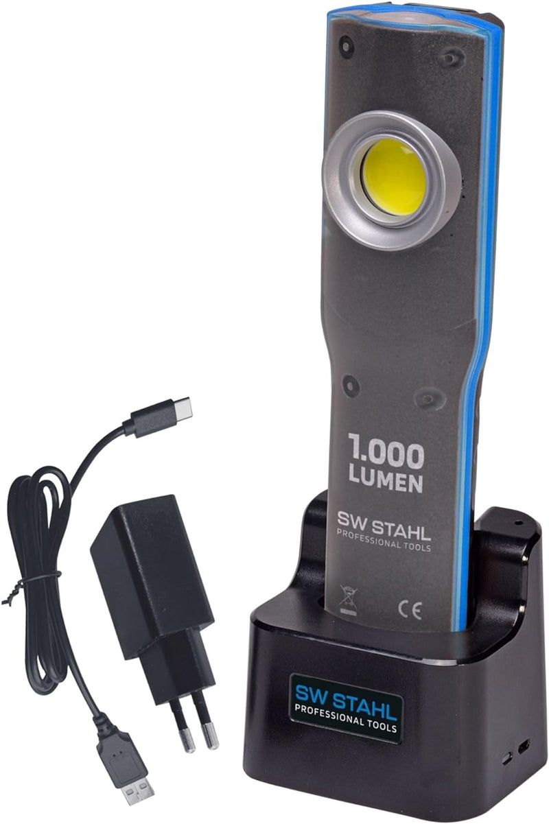 SW-Stahl S9790 Arbeitsleuchte Taschenlampe I Ladestation I LED I 1000 Lumen I Metallgehäuse, Blau/Sc