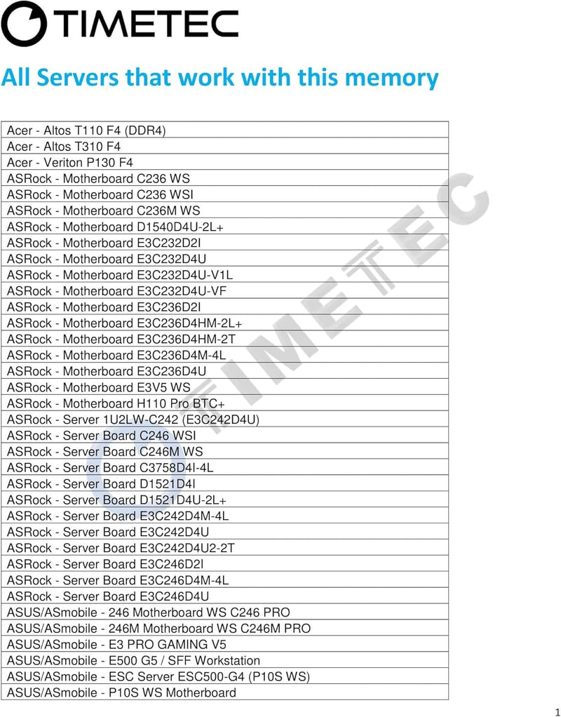 Timetec ECC 1.5V RDIMM Server Memory RAM Module Upgrade (2400Mhz 16GB(2x8GB))