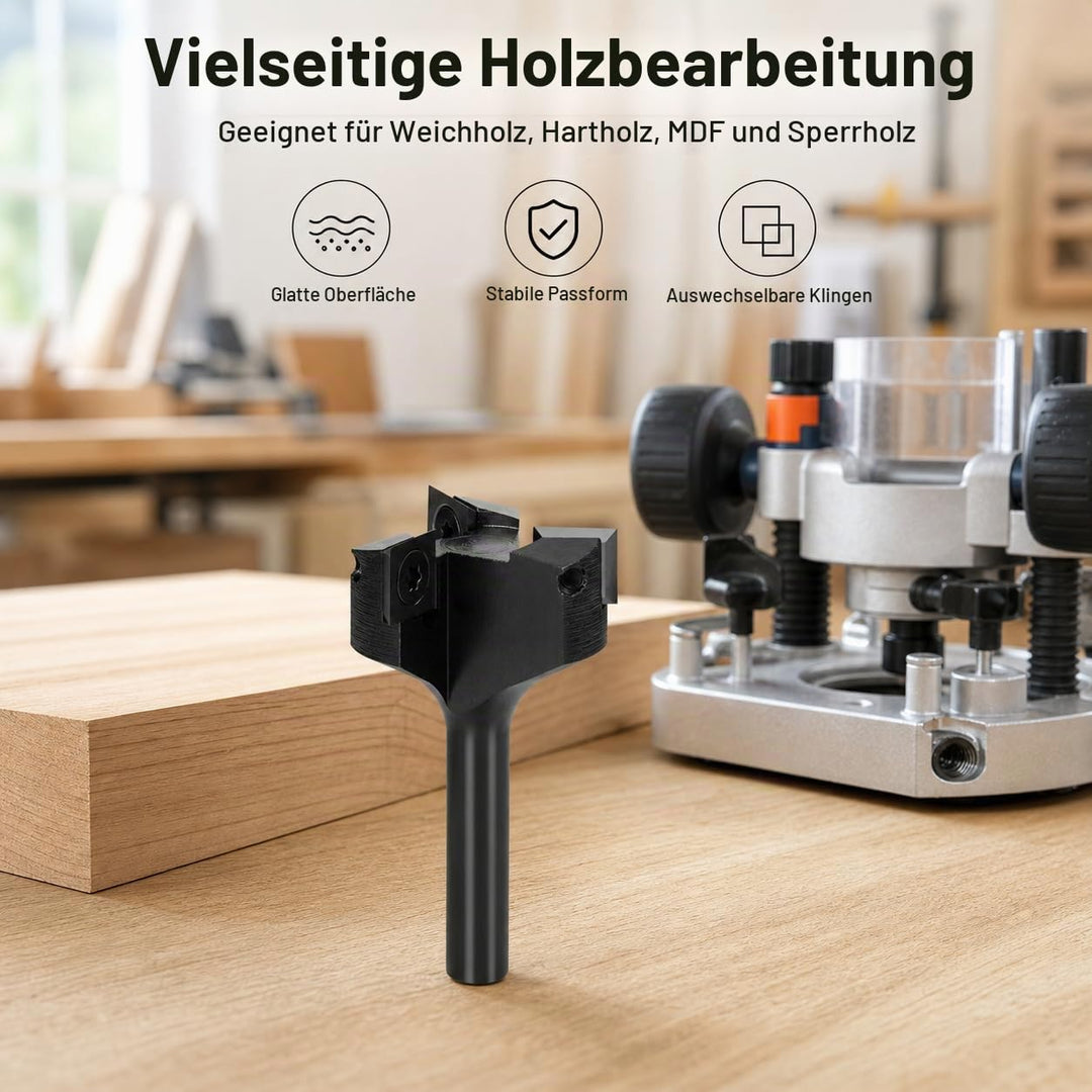 QWORK® Planfräser 8mm Schaft, 35mm Durchmesser Planfräser, Fräser für Oberfräse, Planfräser für Holz