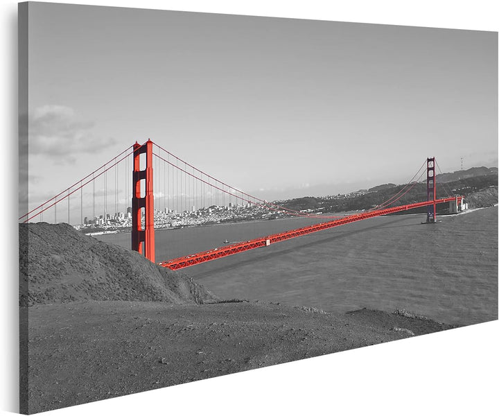 islandburner Bild auf Leinwand Red Golden Gate Bridge Mit San Francisco Im Hintergrund In Schwarz Un