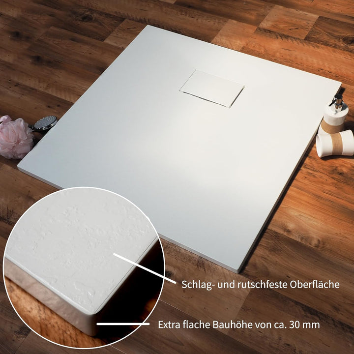 ITEN&amp;NOCK Duschwanne 90x90 cm SMC Brausewanne schwarz Steinoptik Antirutsch Duschtasse Höhe 3,2 cm N