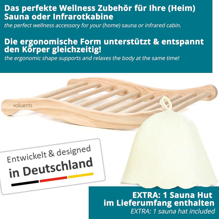 valuents Rückenlehne für Sauna &amp; Infrarotkabine – ergonomisch – Sauna Zubehör aus Kiefernholz – Saun