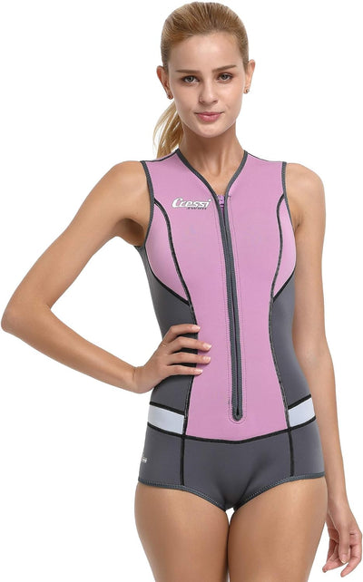 Cressi Idra Neoprene Swimsuit 2mm - Damen Swimming Wetsuit Neopren Badeanzug 2mm Neoprenanzug Rosa/G