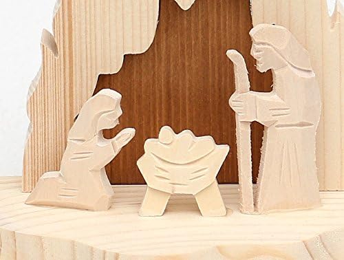 Dekohelden24 Handgeschnitzte Holz Krippe mit 3 Figuren Breite ca 15,5 cm x Tiefe 7,5 x Höhe 16 cm ca