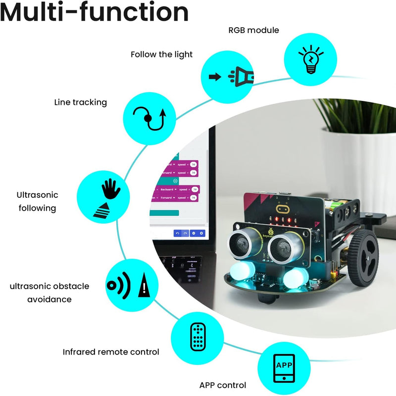 KEYESTUDIO BBC Microbit V2.2 Starter Kit, Micro bit Car Kit, Elektronisches STEM Programmier Kit, Ge