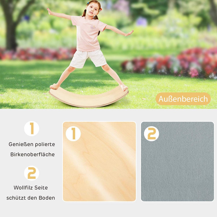 COSTWAY 90 x 30cm / 90 x 40cm Balance Board mit Filz, Balancierbrett aus Holz, Wackelbrett bis 220kg