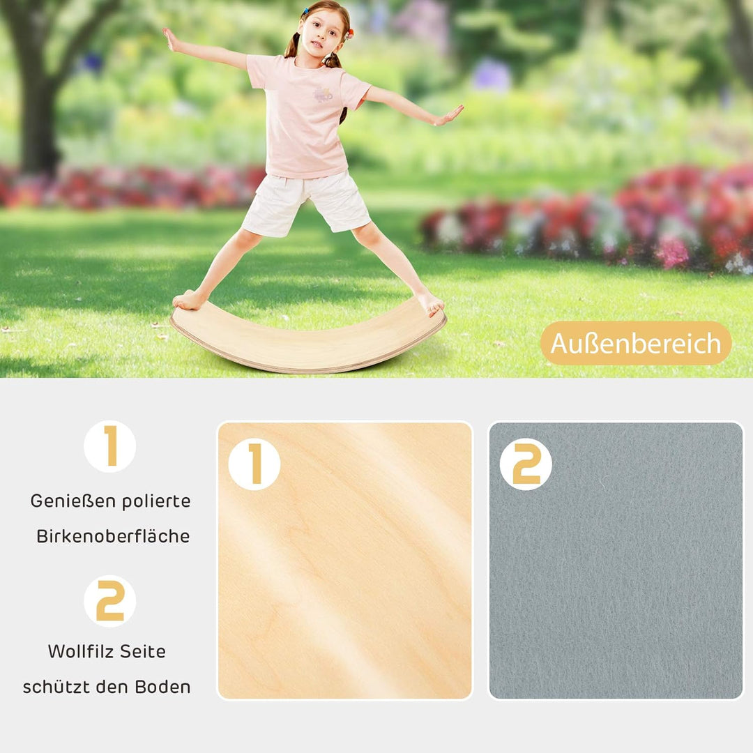 GOPLUS Balance Board Holz, Kurviges Board mit Filzunterseite, Balancierbrett für Kinder und Erwachse
