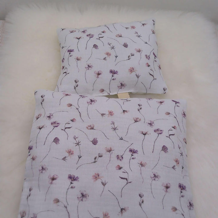Puppenbettwäsche, Musselin 2 Grössen, für Puppenbett, Puppenlauflernwagen, Decke 33 b x 40h cm, Vers