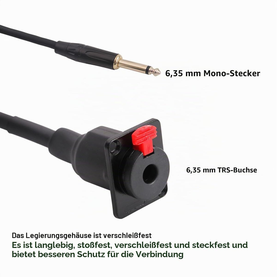 PENGLIN 50CM TS Panel Mount Audio Verlängerungskabel, D-Typ 6.35mm Buchse auf TS Mono Stecker Für Mi